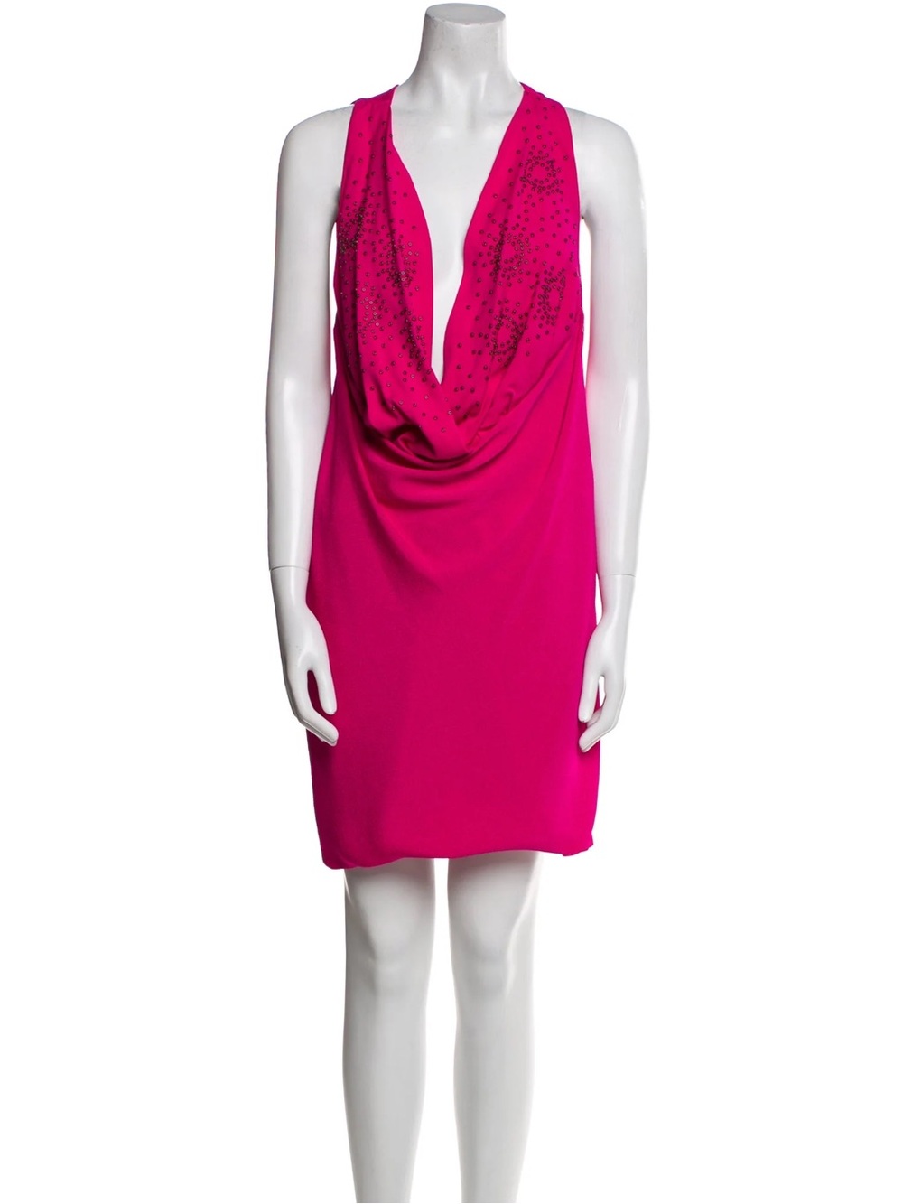 Vanessa Bruno Hot Pink Sleeveless Cowl Neck Mini Dress with Embellishment